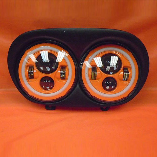 DUAL 7" ORANGE DAYMAKER 2014 - 2018   ORANGE HALO LED ROAD GLIDE Black Light Bulb Headlight Harley   Bezel