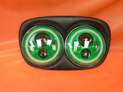 DUAL 7" GREEN DAYMAKER GREEN HALO LED ROAD GLIDE Black Light Bulb Headlight Motorcycle Harley   Bezel