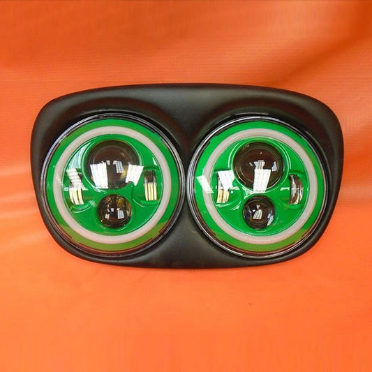 DUAL 7" GREEN DAYMAKER GREEN HALO LED ROAD GLIDE Black Light Bulb Headlight Motorcycle Harley   Bezel