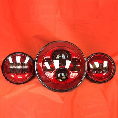 7" DAYMAKER RED Headlight   Red Dual 4.5" - 4 1/2" Auxiliary AUX Spot Passing LED Fog Lights Bulb Harley SET
