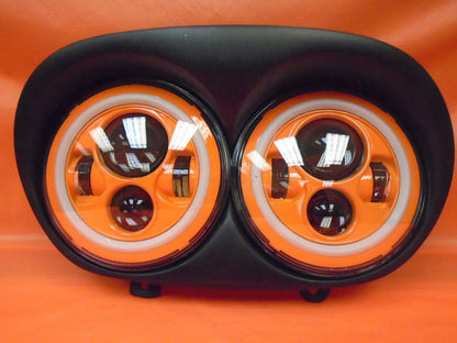 DUAL 7" ORANGE DAYMAKER 2014 - 2018   ORANGE HALO LED ROAD GLIDE Black Light Bulb Headlight Harley   Bezel
