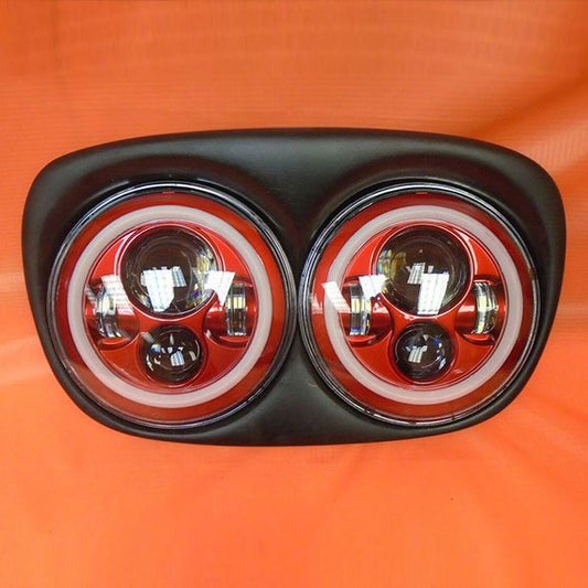 DUAL 7" RED DAYMAKER RED HALO LED ROAD GLIDE Black Light Bulb Headlight Motorcycle Harley   Bezel