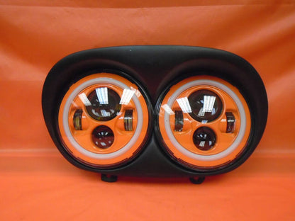 DUAL 7" ORANGE DAYMAKER 2014 - 2018   ORANGE HALO LED ROAD GLIDE Black Light Bulb Headlight Harley   Bezel