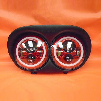 DUAL 7" RED DAYMAKER 2014 - 2018   RED HALO LED ROAD GLIDE Black Light Bulb Headlight Harley   Bezel