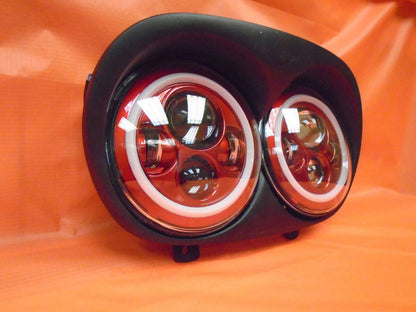 DUAL 7" RED DAYMAKER 2014 - 2018   RED HALO LED ROAD GLIDE Black Light Bulb Headlight Harley   Bezel