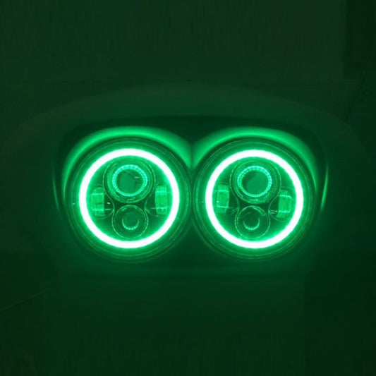 DUAL 7" DAYMAKER GREEN HALO LED Replacement ROAD GLIDE Chrome Light Bulb Headlight Motorcycle Harley   Bezel