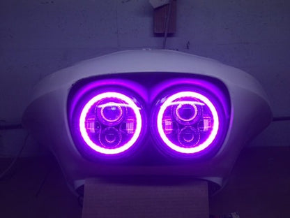 DUAL 7" DAYMAKER PINK HALO LED Replacement ROAD GLIDE Chrome Light Bulb Headlight Motorcycle Harley   Bezel