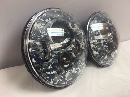 7'' BLUE CAMO DESIGN Suzuki Sierra Fits: Jeep Wrangler JK CJ TJ LED Rubicon Projector Daymaker Headlights Pair / Set