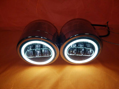 Harley Chrome Dual Twin DAYMAKER Headlights with Bracket Light Bar for FAT BOB STREET BOB DYNA - White Halo