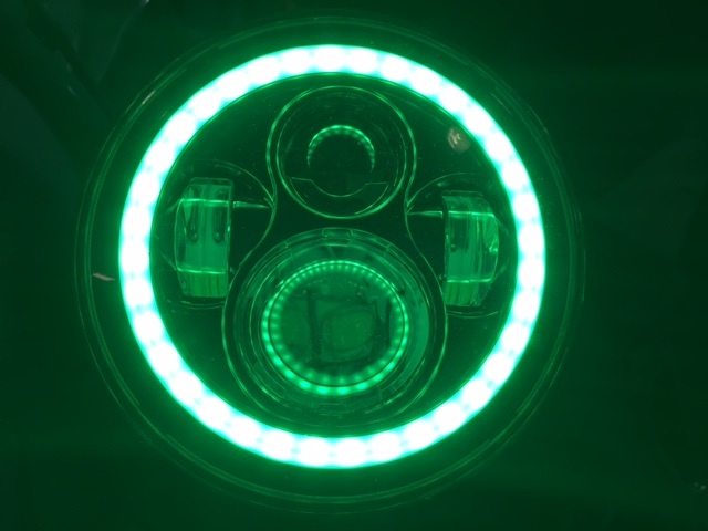 7" DAYMAKER Black Angel Eye GREEN with HALO LED Light Bulb Headlight Motorcycle Kawasaki Vulcan Nomad 1500 / 1600
