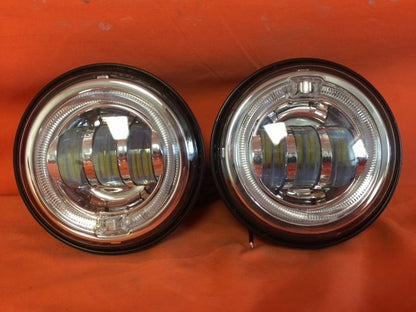 4.5" Auxiliary DAYMAKER Chrome Spot With Blue Halo Passing HID LED Fog Lights Bulb Motorcycle Harley AUX PAIR 4-1/2"