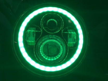 7" DAYMAKER Black Angel Eye GREEN HALO Projector HID LED Light Bulb Headlight Motorcycle Harley