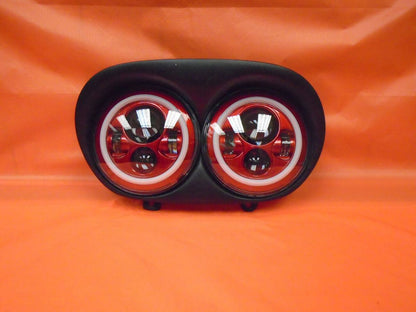 DUAL 7" RED DAYMAKER 2014 - 2018   RED HALO LED ROAD GLIDE Black Light Bulb Headlight Harley   Bezel