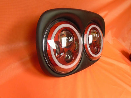 DUAL 7" RED DAYMAKER RED HALO LED ROAD GLIDE Black Light Bulb Headlight Motorcycle Harley   Bezel