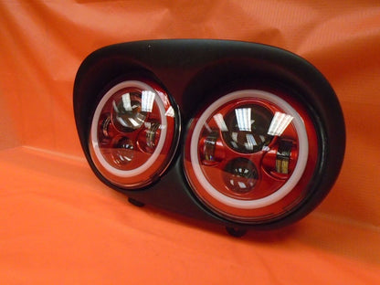 DUAL 7" RED DAYMAKER 2014 - 2018   RED HALO LED ROAD GLIDE Black Light Bulb Headlight Harley   Bezel