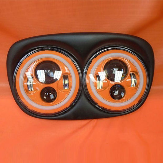 DUAL 7" ORANGE DAYMAKER ORANGE HALO LED ROAD GLIDE Black Light Bulb Headlight Motorcycle Harley   Bezel