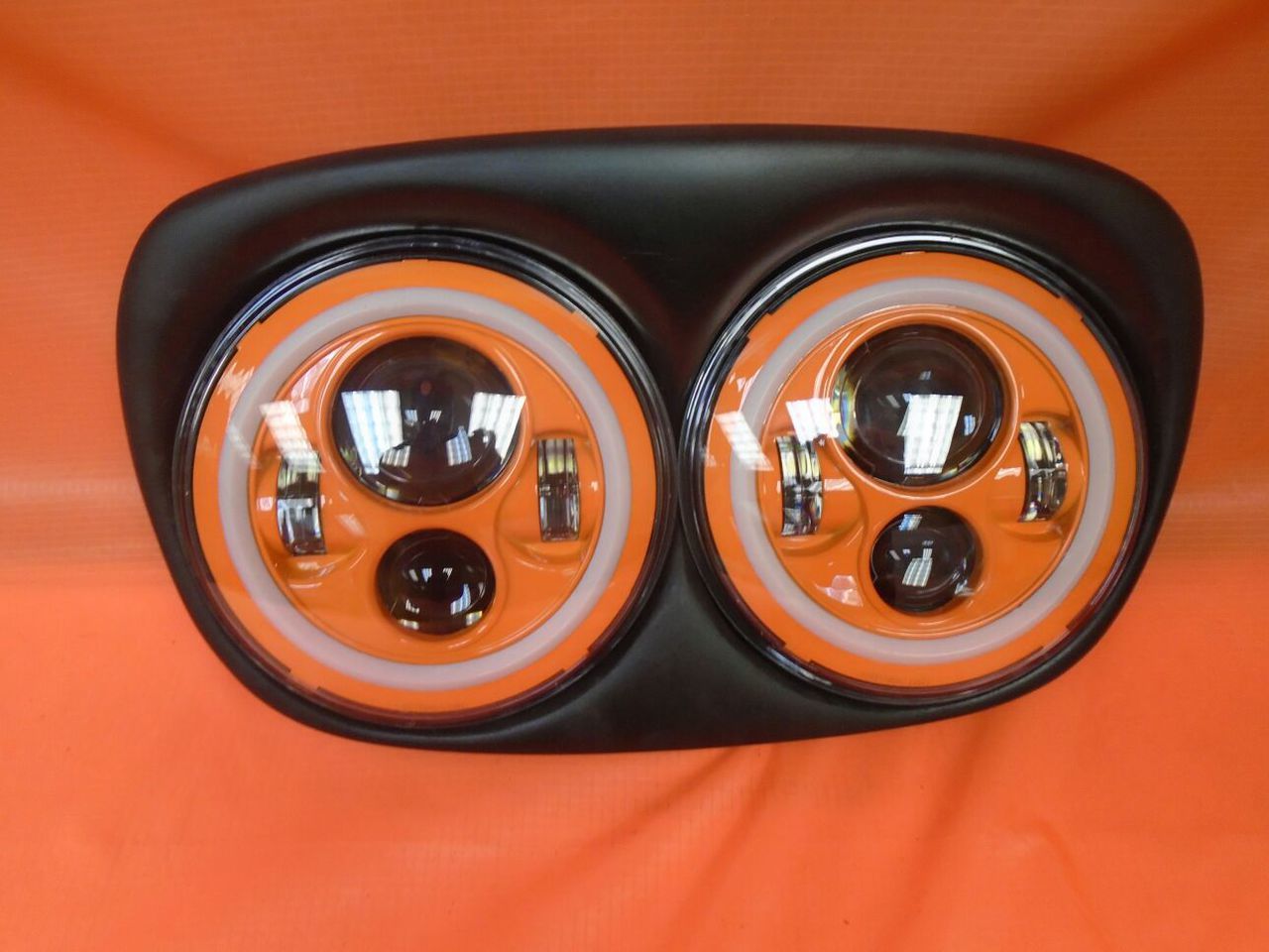 DUAL 7" ORANGE DAYMAKER ORANGE HALO LED ROAD GLIDE Black Light Bulb Headlight Motorcycle Harley   Bezel