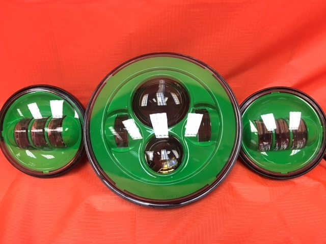 7" DAYMAKER GREEN Headlight   Green Dual 4.5" - 4 1/2" Auxiliary AUX Spot Passing LED Fog Lights Bulb Harley SET