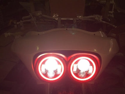 DUAL 7" DAYMAKER RED HALO LED Replacement ROAD GLIDE Black Light Bulb Headlight Motorcycle Harley   Beze