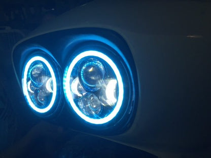 DUAL 7" DAYMAKER BLUE HALO LED Replacement ROAD GLIDE Chrome Light Bulb Headlight Motorcycle Harley   Bezel