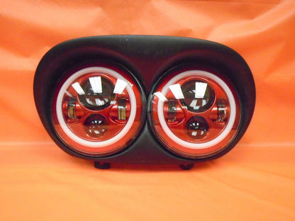 DUAL 7" RED DAYMAKER 2014 - 2018   RED HALO LED ROAD GLIDE Black Light Bulb Headlight Harley   Bezel