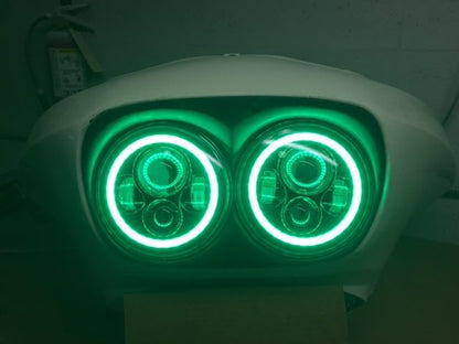 DUAL 7" DAYMAKER GREEN HALO LED Replacement ROAD GLIDE Chrome Light Bulb Headlight Motorcycle Harley   Bezel