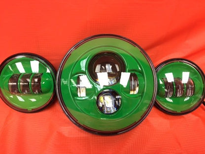 7" DAYMAKER GREEN Headlight   Green Dual 4.5" - 4 1/2" Auxiliary AUX Spot Passing LED Fog Lights Bulb Harley SET