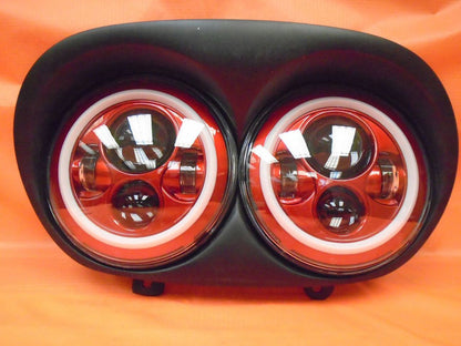 DUAL 7" RED DAYMAKER 2014 - 2018   RED HALO LED ROAD GLIDE Black Light Bulb Headlight Harley   Bezel