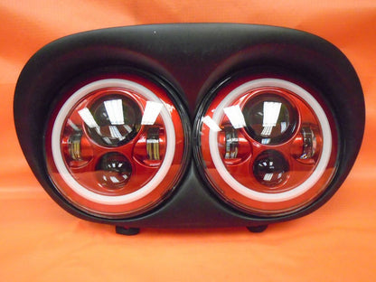 DUAL 7" RED DAYMAKER 2014 - 2018   RED HALO LED ROAD GLIDE Black Light Bulb Headlight Harley   Bezel