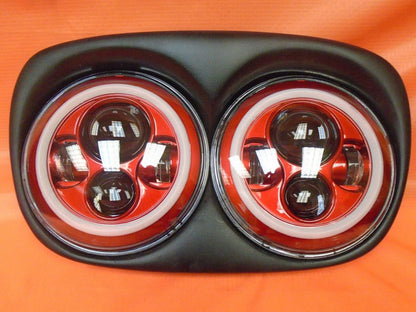 DUAL 7" RED DAYMAKER RED HALO LED ROAD GLIDE Black Light Bulb Headlight Motorcycle Harley   Bezel