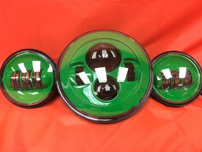7" DAYMAKER GREEN Headlight   Green Dual 4.5" - 4 1/2" Auxiliary AUX Spot Passing LED Fog Lights Bulb Harley SET