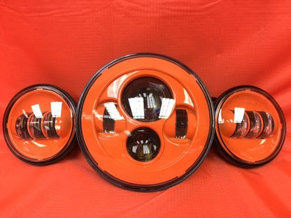 7" DAYMAKER ORANGE Headlight   Orange Dual 4.5" - 4 1/2" Auxiliary AUX Spot Passing LED Fog Lights Bulb Harley SET