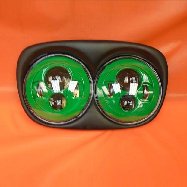 DUAL 7" GREEN DAYMAKER LED ROAD GLIDE Black Light Bulb Headlight Motorcycle Harley   Bezel
