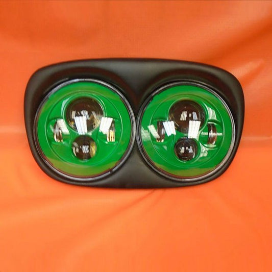 DUAL 7" GREEN DAYMAKER LED ROAD GLIDE Black Light Bulb Headlight Motorcycle Harley   Bezel