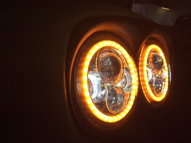 DUAL 7" DAYMAKER ORANGE HALO LED Replacement ROAD GLIDE Chrome Light Bulb Headlight Motorcycle Harley   Bezel