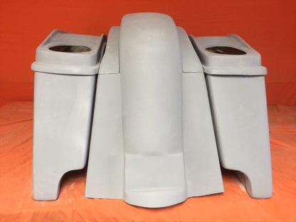 Honda VTX 1300 / 1800 4" Extended Stretched Saddlebags   Rear Fender Dual Cut Outs   Dual 6 X 9 Speaker Lids
