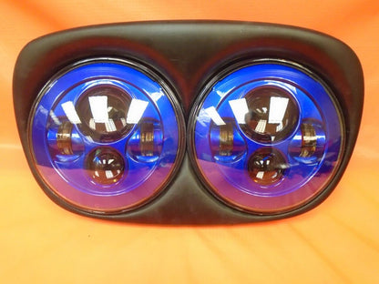 DUAL 7" BLUE DAYMAKER LED ROAD GLIDE Light Bulb Headlight Motorcycle Harley   Bezel
