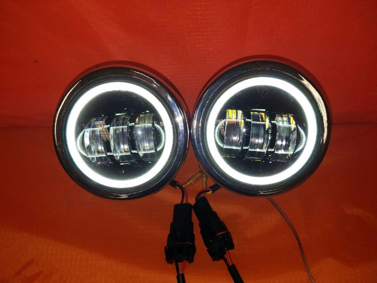Harley Chrome Dual Twin DAYMAKER Headlights with Bracket Light Bar for FAT BOB STREET BOB DYNA - White Halo