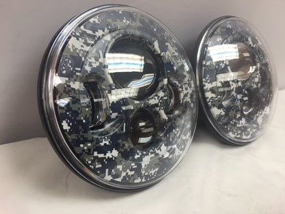 7'' BLUE CAMO DESIGN Suzuki Sierra Fits: Jeep Wrangler JK CJ TJ LED Rubicon Projector Daymaker Headlights Pair / Set