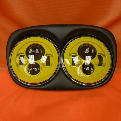DUAL 7" YELLOW DAYMAKER LED ROAD GLIDE Black Light Bulb Headlight Motorcycle Harley   Bezel