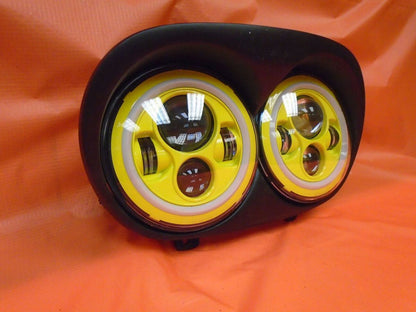 DUAL 7" YELLOW DAYMAKER 2014 - 2018   YELLOW HALO LED ROAD GLIDE Black Light Bulb Headlight Harley   Bezel