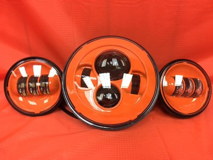 7" DAYMAKER ORANGE Headlight   Orange Dual 4.5" - 4 1/2" Auxiliary AUX Spot Passing LED Fog Lights Bulb Harley SET