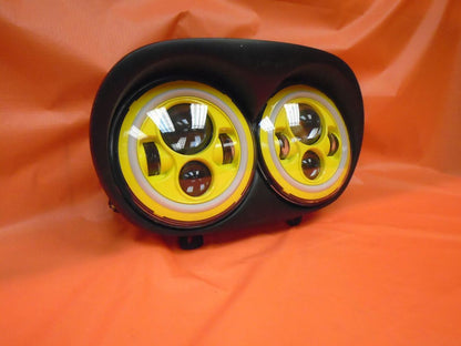 DUAL 7" YELLOW DAYMAKER 2014 - 2018   YELLOW HALO LED ROAD GLIDE Black Light Bulb Headlight Harley   Bezel