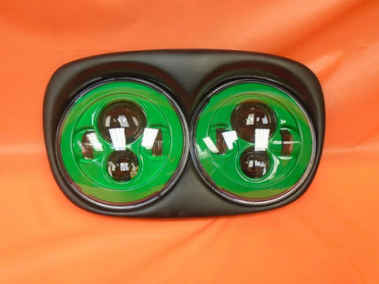 DUAL 7" GREEN DAYMAKER LED ROAD GLIDE Black Light Bulb Headlight Motorcycle Harley   Bezel