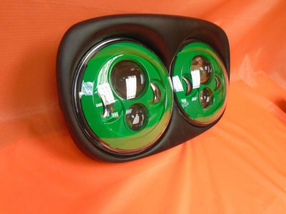 DUAL 7" GREEN DAYMAKER LED ROAD GLIDE Black Light Bulb Headlight Motorcycle Harley   Bezel
