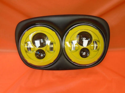 DUAL 7" YELLOW DAYMAKER LED ROAD GLIDE Black Light Bulb Headlight Motorcycle Harley   Bezel