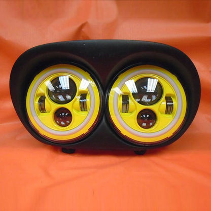 DUAL 7" YELLOW DAYMAKER 2014 - 2018   YELLOW HALO LED ROAD GLIDE Black Light Bulb Headlight Harley   Bezel