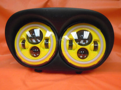 DUAL 7" YELLOW DAYMAKER 2014 - 2018   YELLOW HALO LED ROAD GLIDE Black Light Bulb Headlight Harley   Bezel