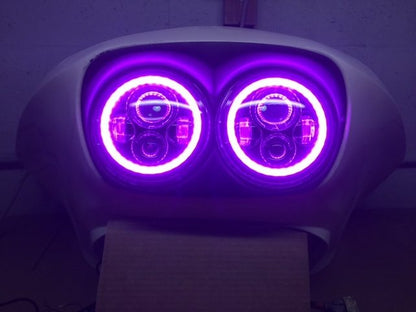DUAL 7" DAYMAKER PINK HALO LED Replacement ROAD GLIDE Black Light Bulb Headlight Motorcycle Harley   Bezel