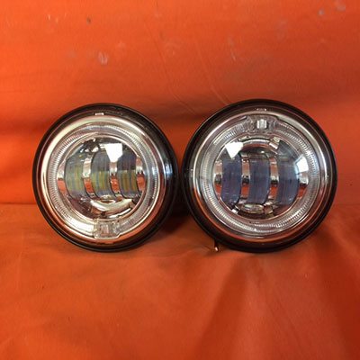 4.5" Auxiliary DAYMAKER Chrome Spot With Blue Halo Passing HID LED Fog Lights Bulb Motorcycle Harley AUX PAIR 4-1/2"